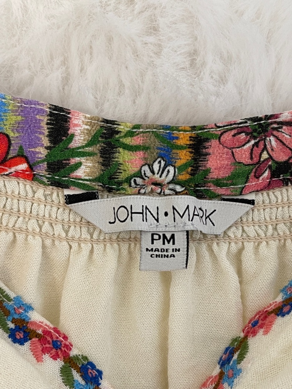 John Mark Boho Embroidered Cream Floral Fringe Top - Picture 9 of 12